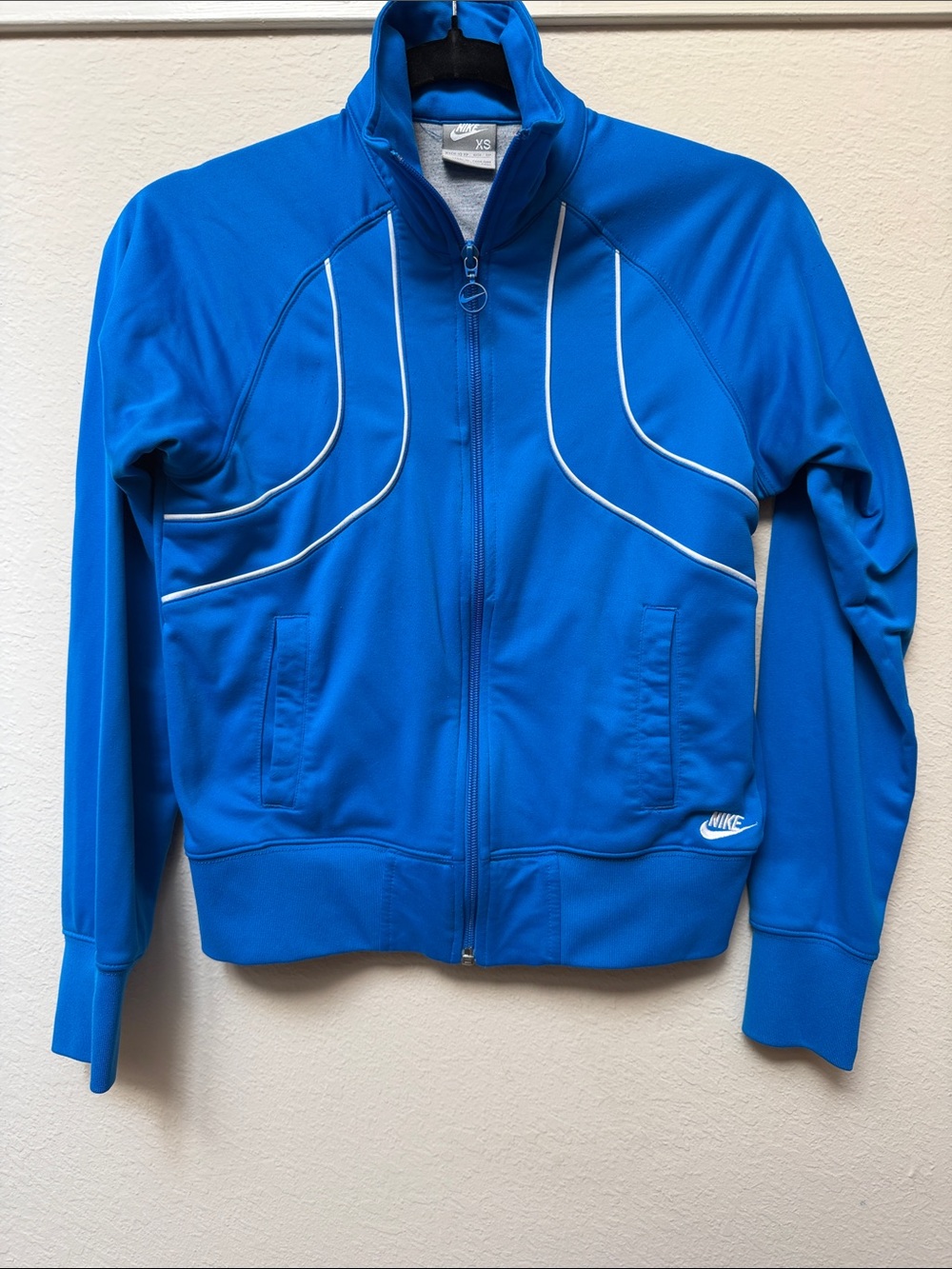 Women’s Nike Royal Blue Zip-Up Bomber Track Jacket with White Piping - XS